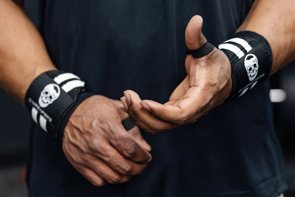 Close-up image of Gymreapers wrist wraps, featuring durable stitching and premium material, ideal for CrossFit, weightlifting, and strength training. These top-rated wrist wraps offer optimal support and stability, perfect for athletes seeking the best wrist wraps for performance enhancement.
