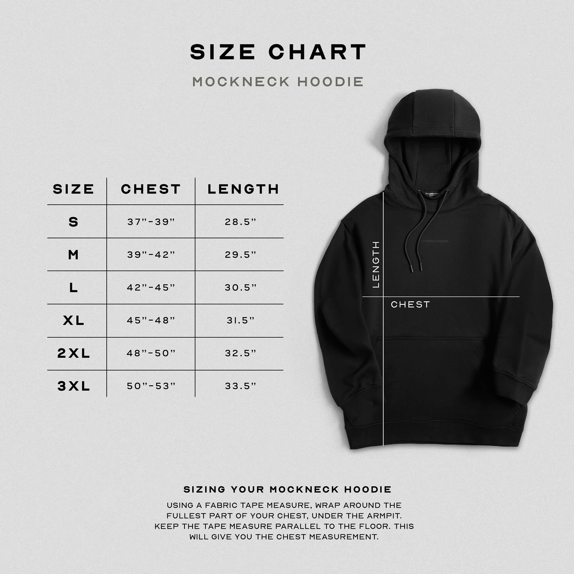 axis hoodie size chart