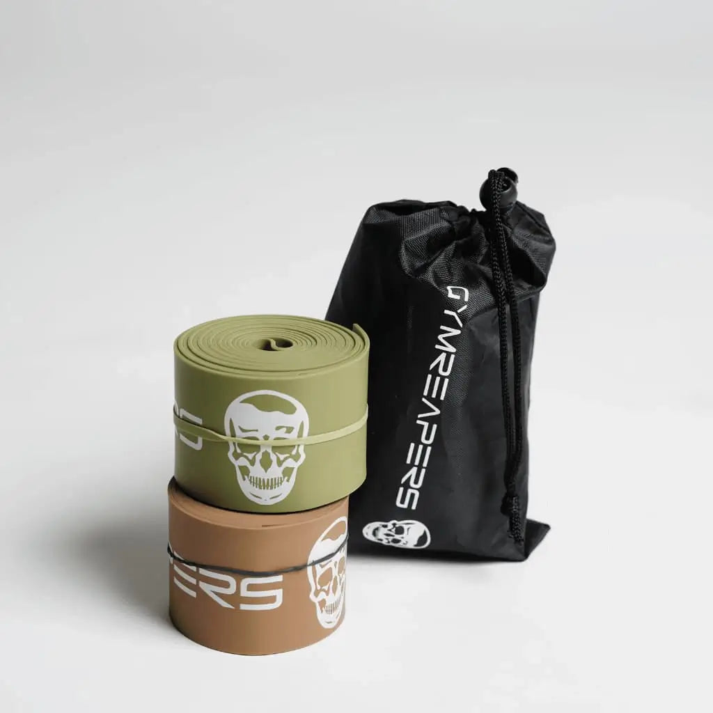 photo of floss bands 2 pack military with carry bag stacked on gray background